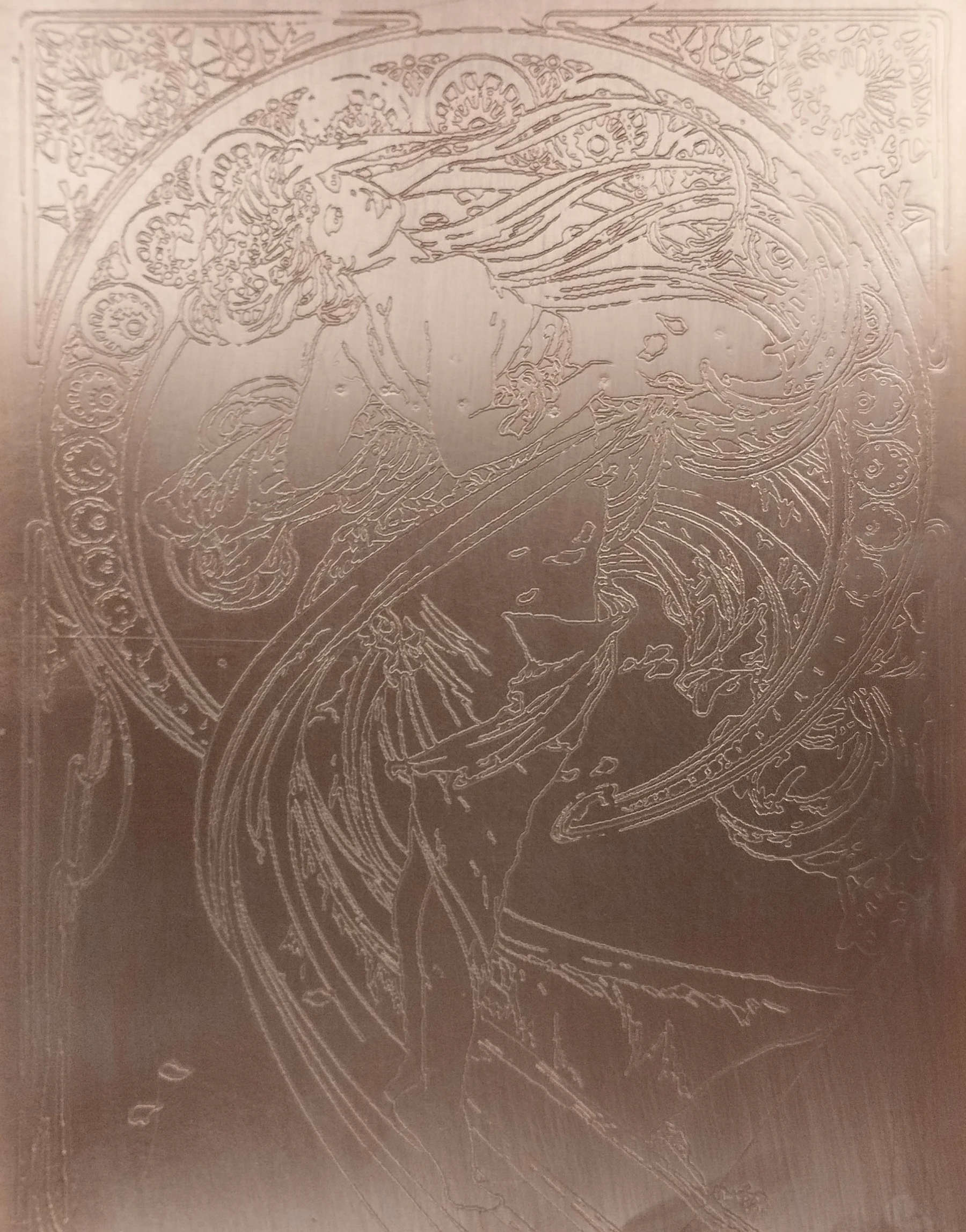 Gravure sur cuivre, art nouveau (mucha)